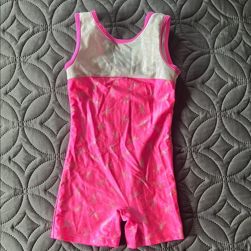 Pink and White Gymnastics Leotard